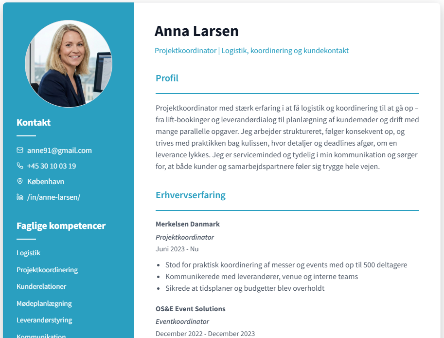 CV-editor - Professionelt CV med drag & drop sektioner