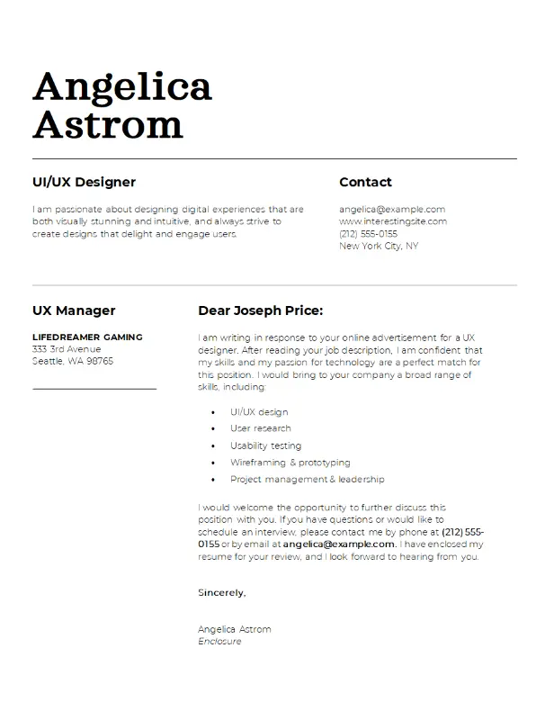 UI/UX Designer ansøgning eksempel alternativ