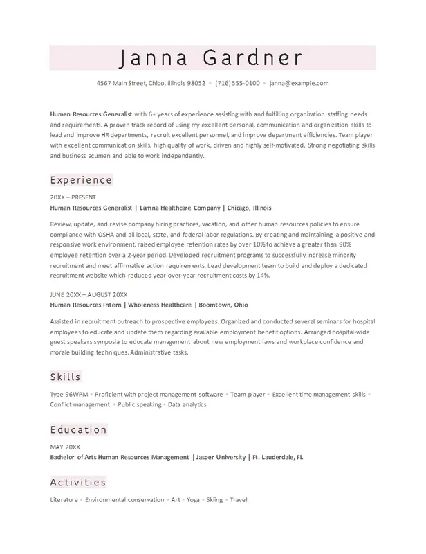 ATS klassisk HR CV skabelon