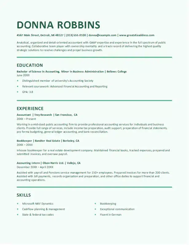 ATS regnskab CV skabelon