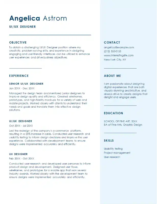 Enkelt UI/UX CV skabelon