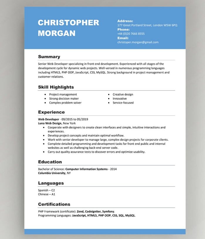 Tidløs professionel CV skabelon