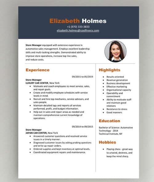 Elegant performer CV skabelon